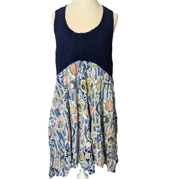 Anthropologie Lilka Sundress Navy Blue Botanical Print Sleeveless Tank Dress - Picture 1 of 8